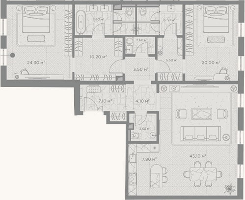 Планировка: 2-к, 146,8 м²