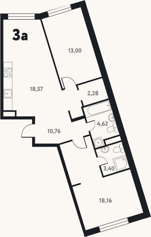 Планировка: 3-к, 71,4 м²