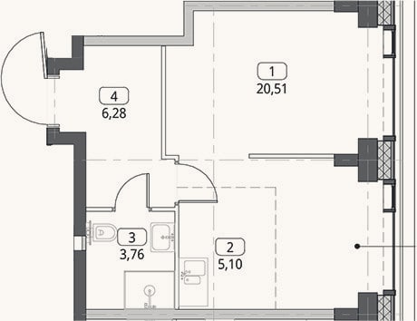 Планировка: Студия, 35,7 м²
