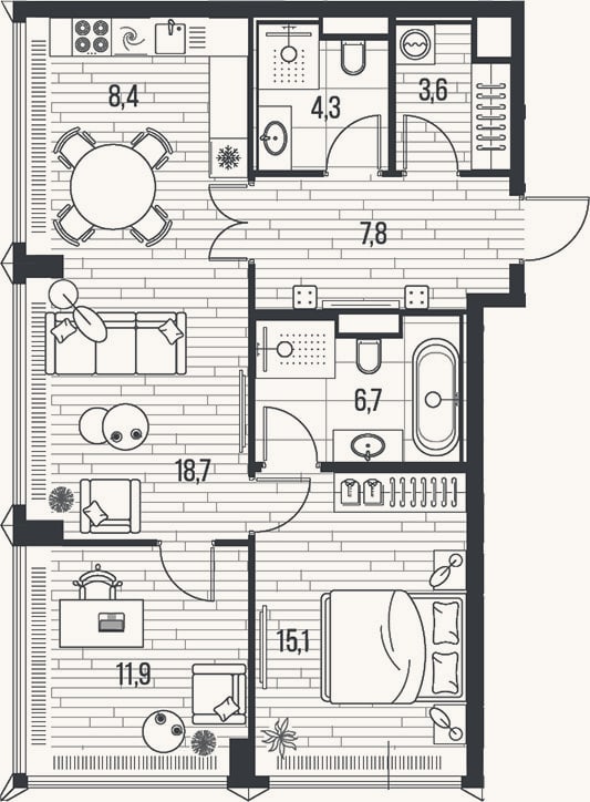 Планировка: 3-к, 76,5 м²