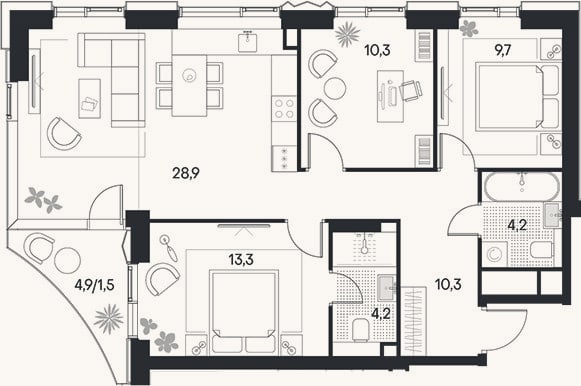 Планировка: 4+ к, 80,9 м²