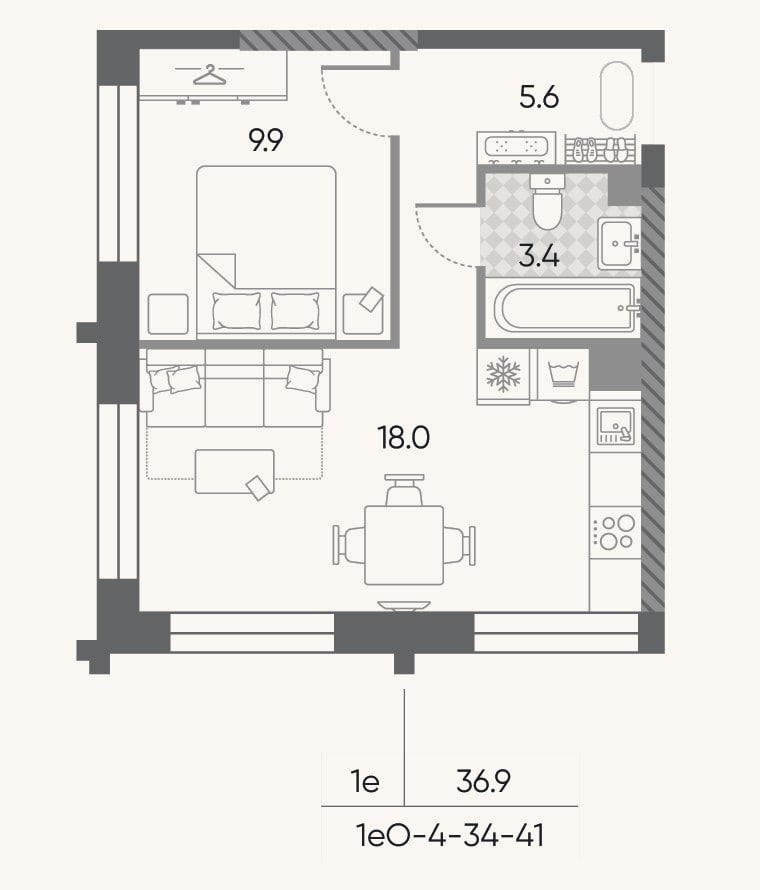 Планировка: 2-к, 36,6 м²