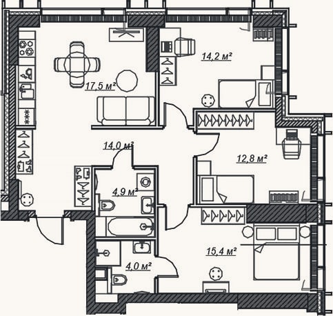 Планировка: 4+ к, 82,8 м²