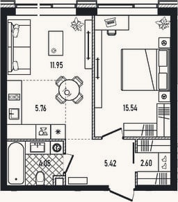 Планировка: 2-к, 45,3 м²