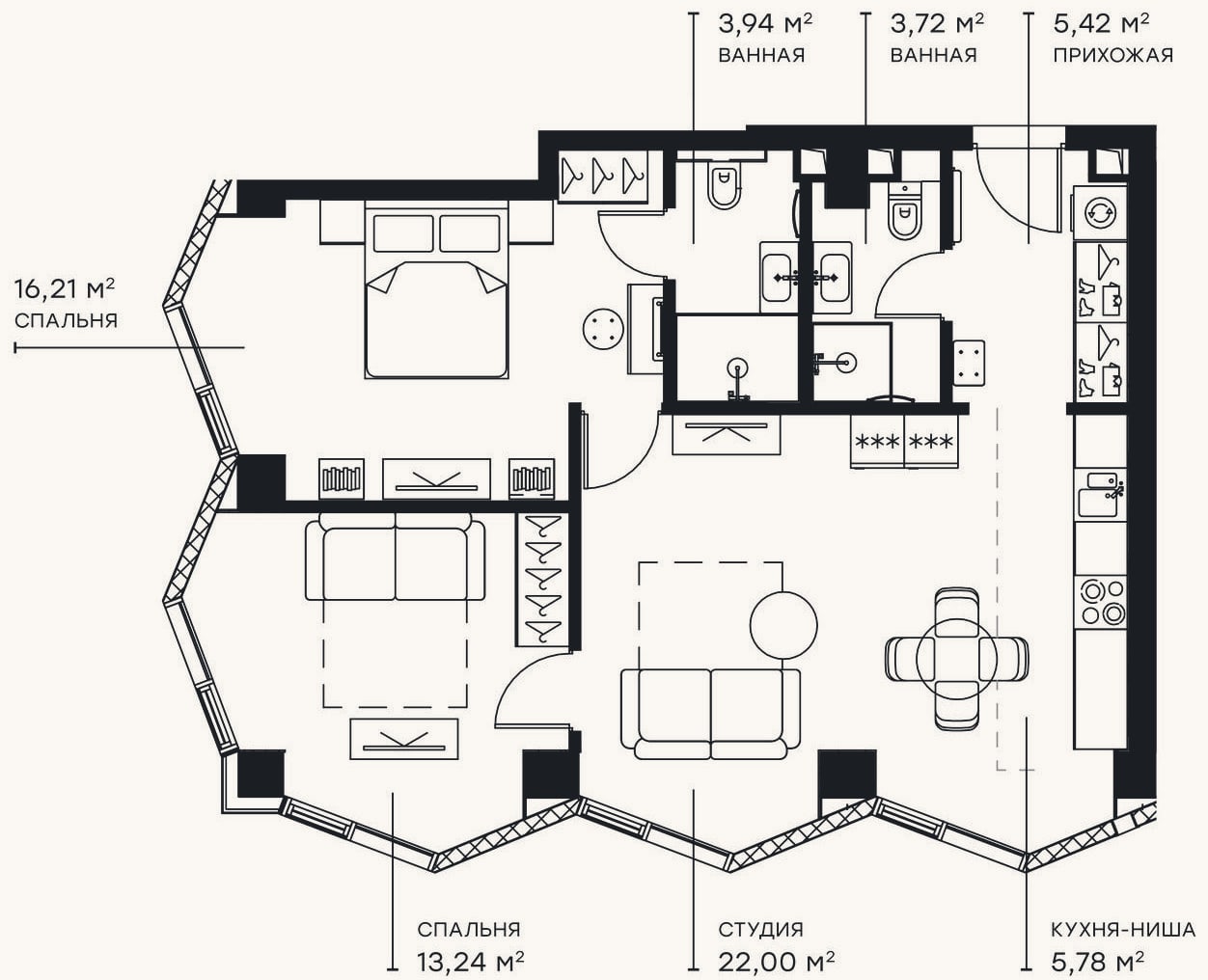 Планировка: 3-к, 70,3 м²