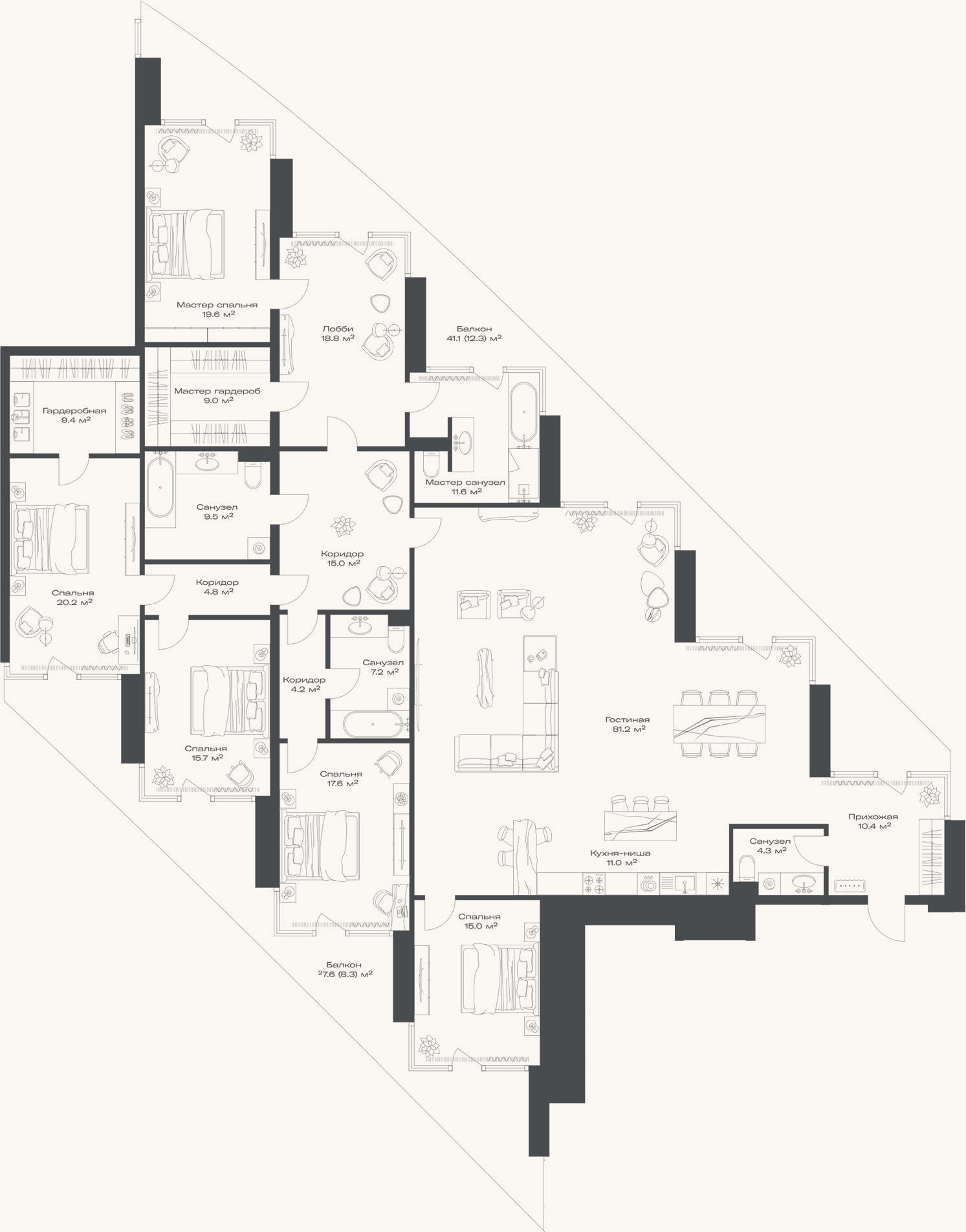 Планировка: 4+ к, 338,7 м²