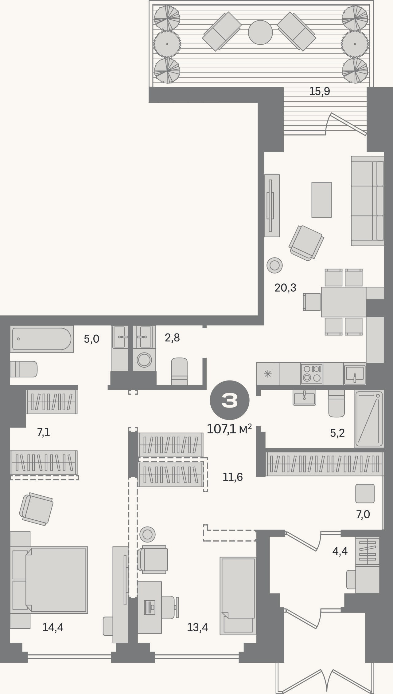 Планировка: 2-к, 91,2 м²