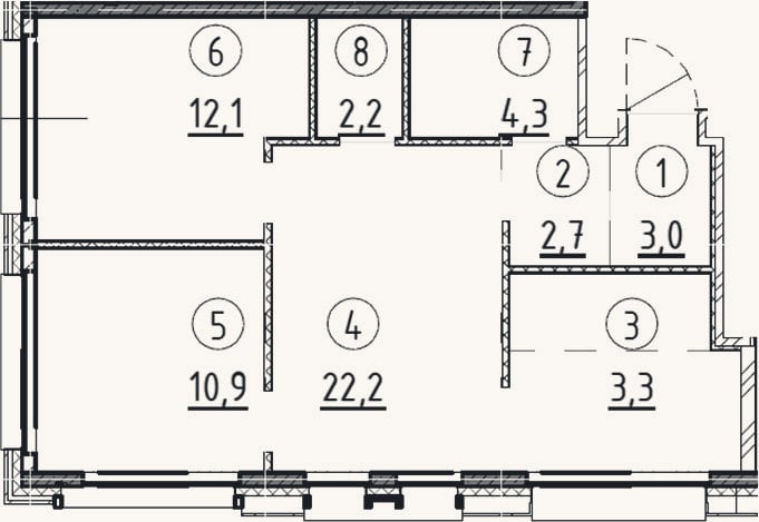 Планировка: 2-к, 60,7 м²