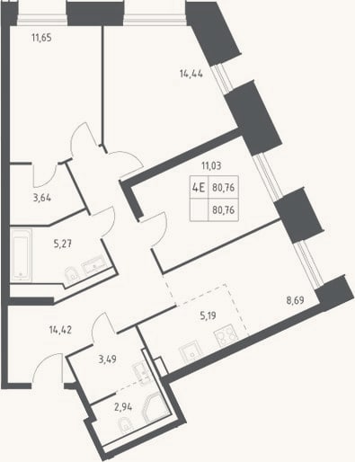 Планировка: 4+ к, 80,8 м²