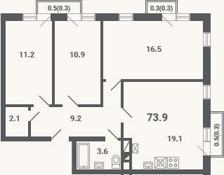 Планировка: 4+ к, 72,6 м²