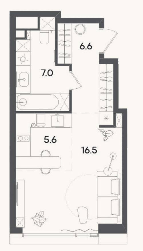 Планировка: Студия, 35,7 м²