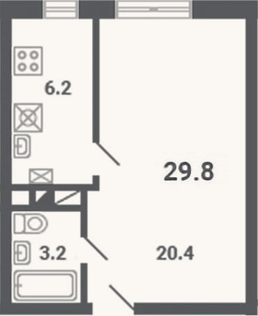 Планировка: 1-к, 29,8 м²