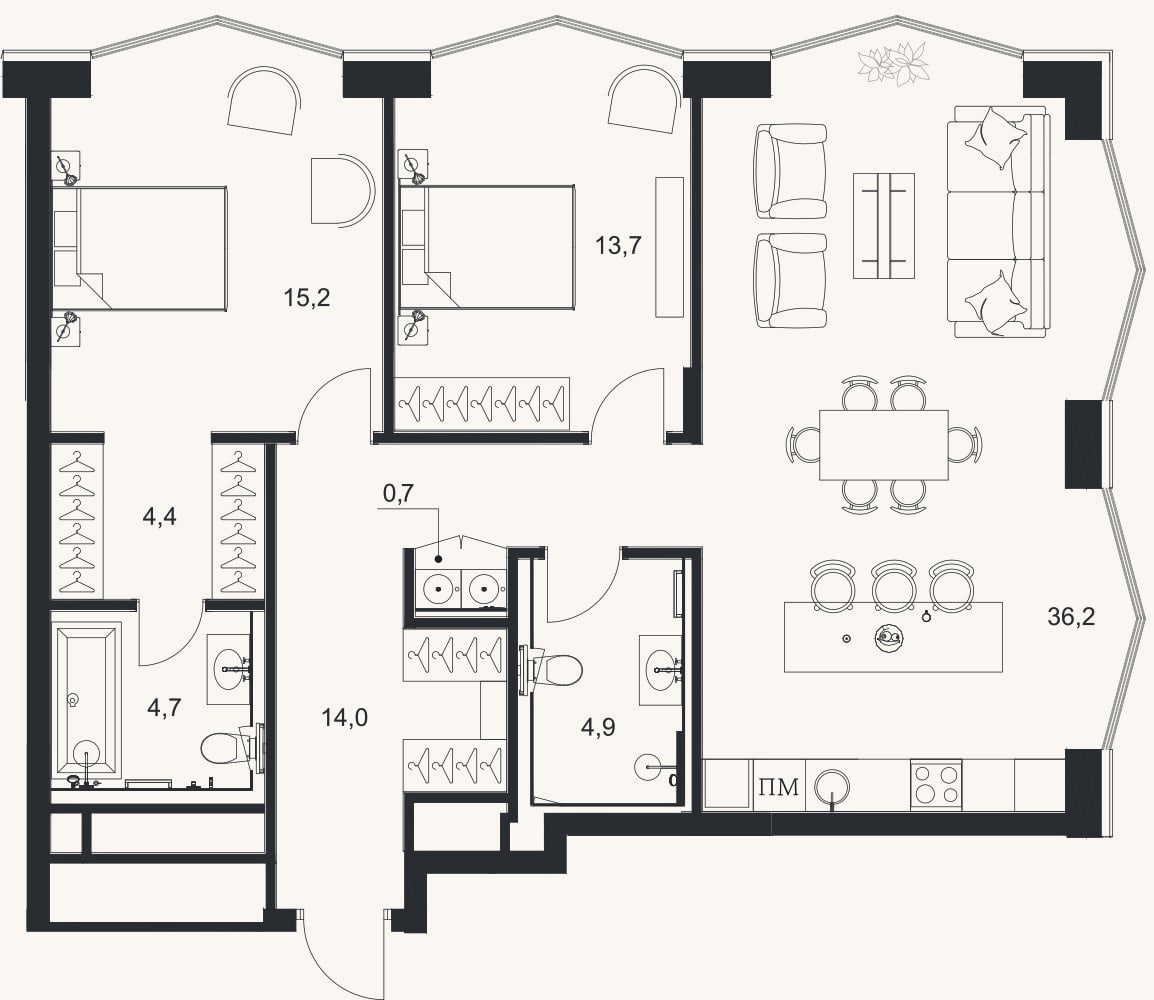 Планировка: 3-к, 93,8 м²