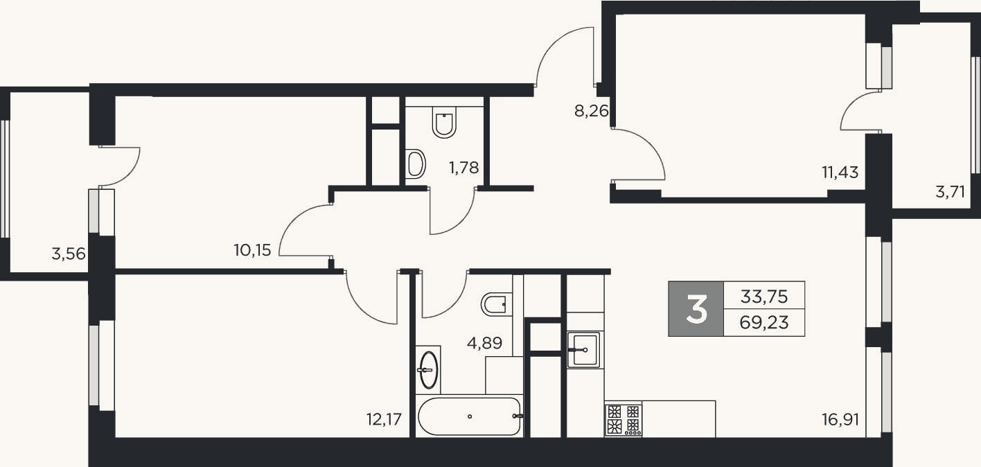 Планировка: 4+ к, 65,6 м²