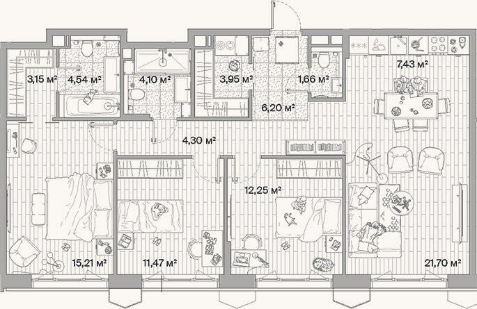 Планировка: 4+ к, 96 м²