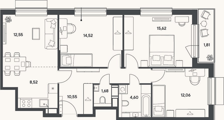 Планировка: 4+ к, 80,1 м²