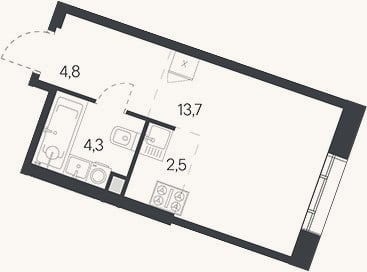Планировка: Студия, 25,3 м²