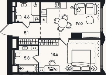 Планировка: 2-к, 53,7 м²
