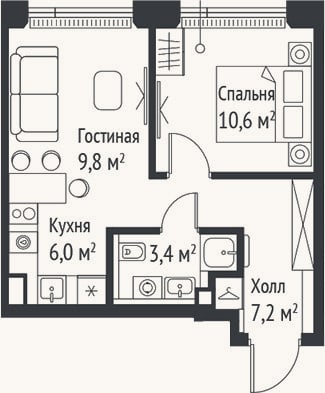 Планировка: 2-к, 37 м²
