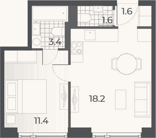 Планировка: 2-к, 36,2 м²