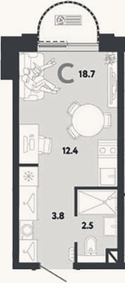 Планировка: Студия, 18,7 м²