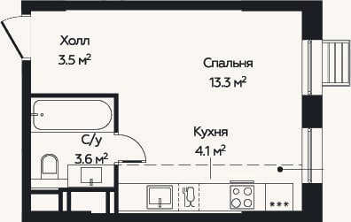 Планировка: Студия, 24,5 м²