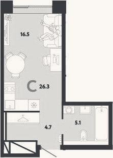 Планировка: Студия, 26,3 м²