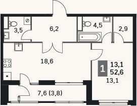 Планировка: 2-к, 47,6 м²