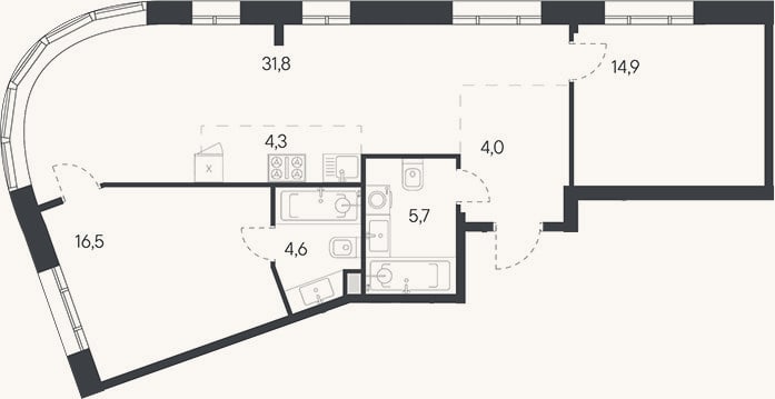 Планировка: 3-к, 86,2 м²