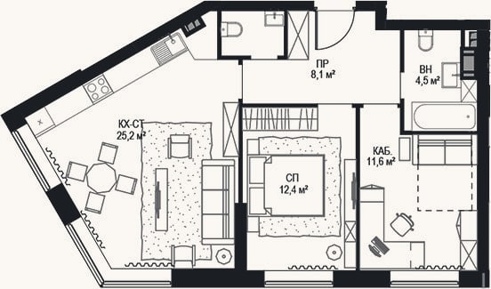 Планировка: 2-к, 65,3 м²