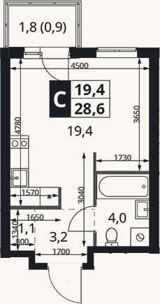 Планировка: Студия, 27,7 м²