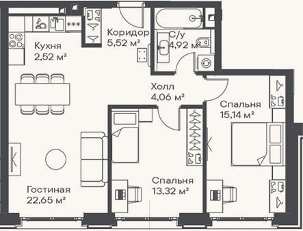 Планировка: 3-к, 68,1 м²