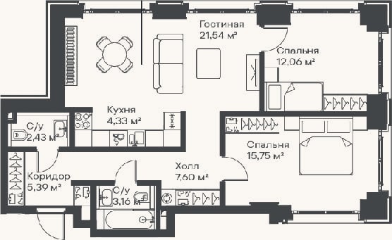 Планировка: 3-к, 72,3 м²
