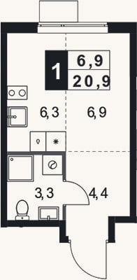 Планировка: Студия, 20,9 м²