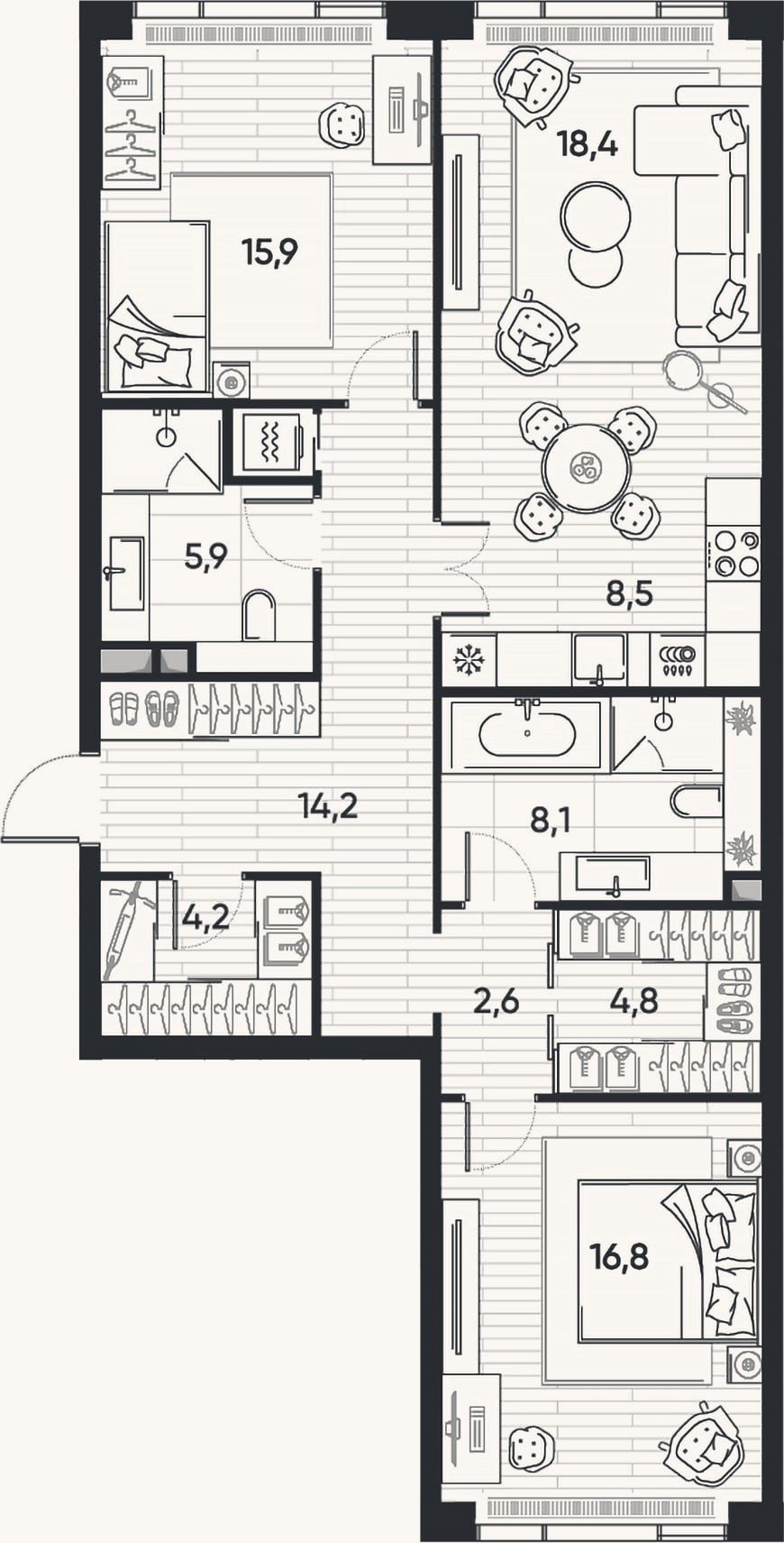 Планировка: 3-к, 100,1 м²
