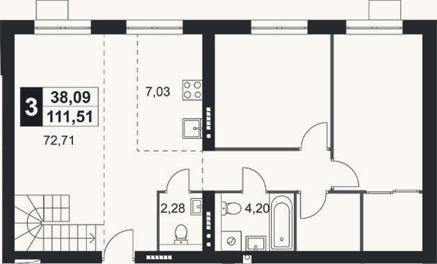 Планировка: 4+ к, 98,6 м²