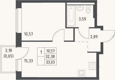 Планировка: 2-к, 32,4 м²