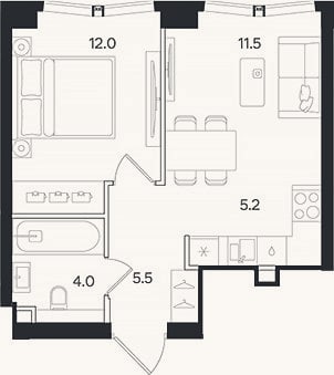 Планировка: 2-к, 38,2 м²