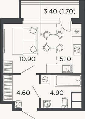 Планировка: Студия, 25,5 м²
