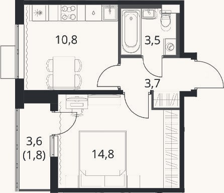 Планировка: 1-к, 32,8 м²