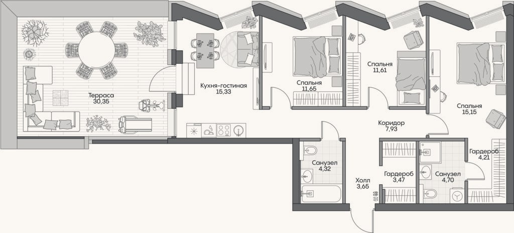 Планировка: 4+ к, 80,3 м²