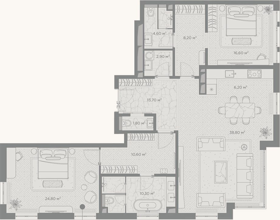 Планировка: 2-к, 138,5 м²