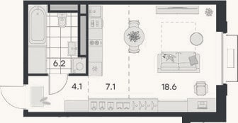 Планировка: Студия, 36 м²