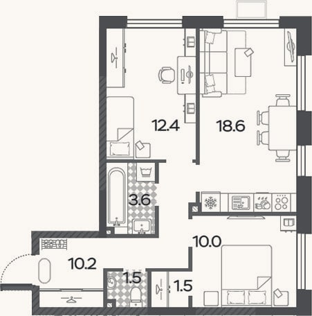 Планировка: 3-к, 56,2 м²