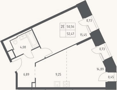 Планировка: 2-к, 50,6 м²