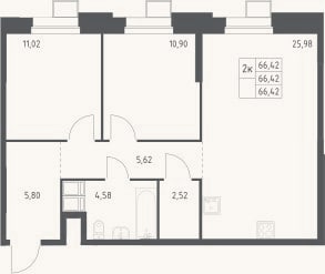 Планировка: 3-к, 66,3 м²