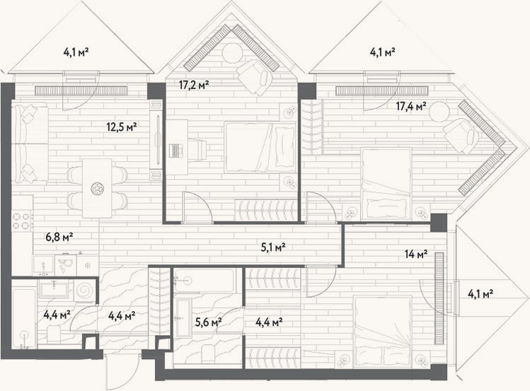 Планировка: 4+ к, 91,8 м²