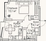 Планировка: 1-к, 32,4 м²