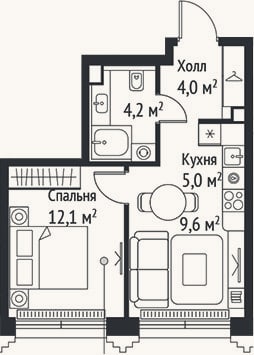 Планировка: 2-к, 34,9 м²