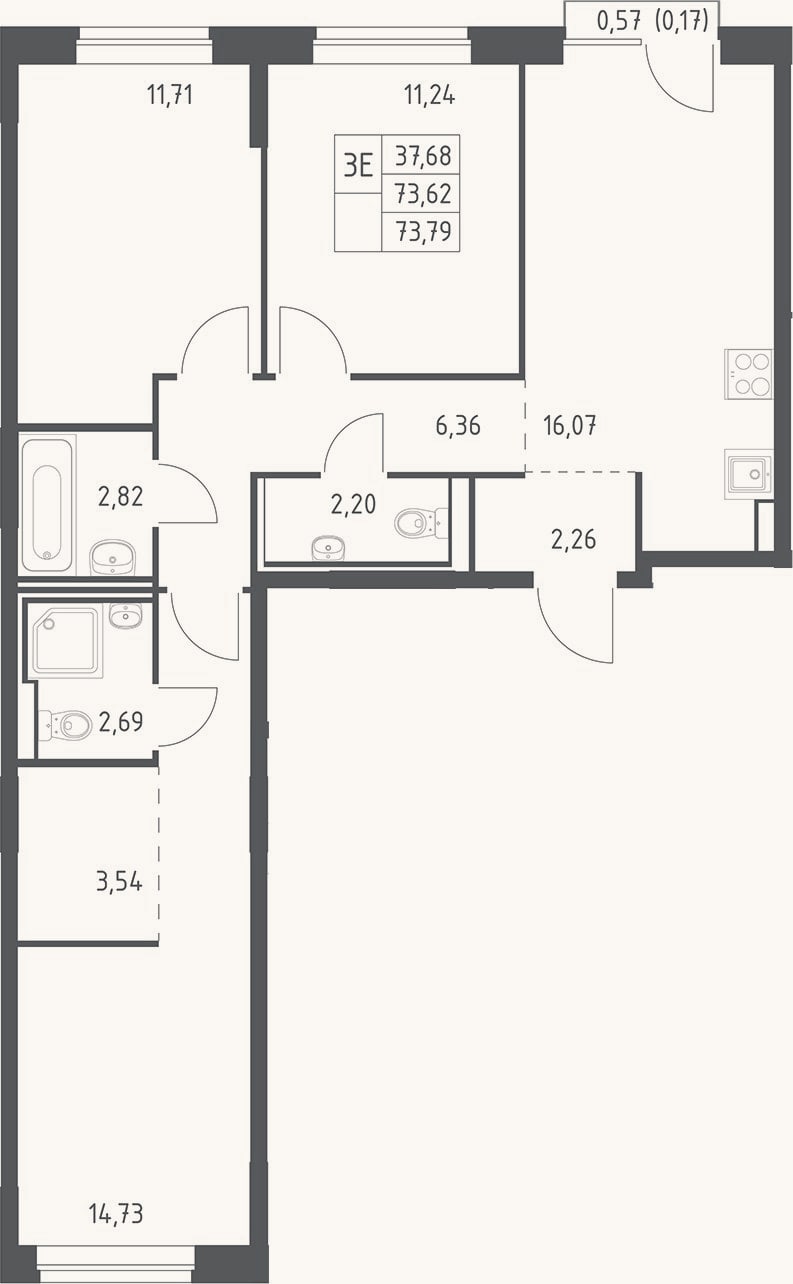 Планировка: 4+ к, 73,6 м²